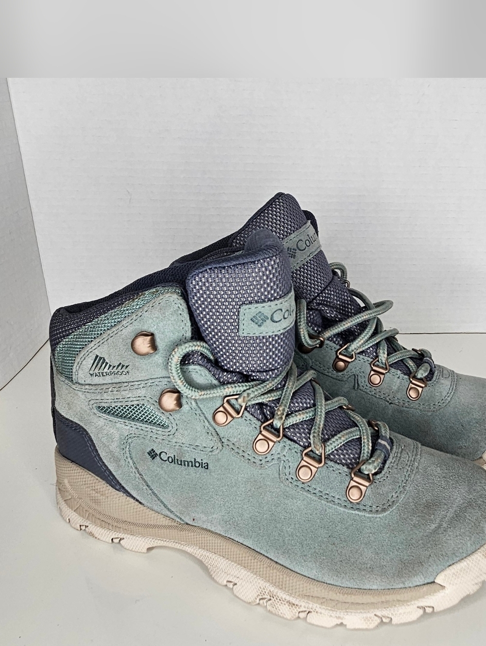Columbia Waterproof Hiking Boots in Dusty Teal and Navy